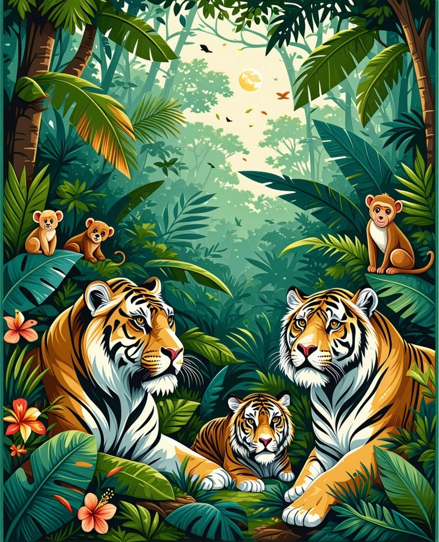 Vibrant Jungle Tiger Scene Rug
