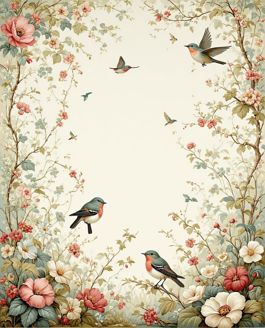 Floral Garden Bird Scenic Artwork Rug