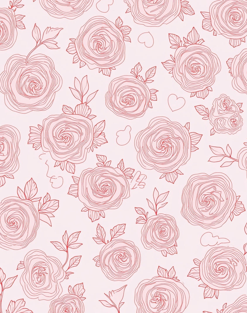 Pink Rose Sketch Pattern Rug
