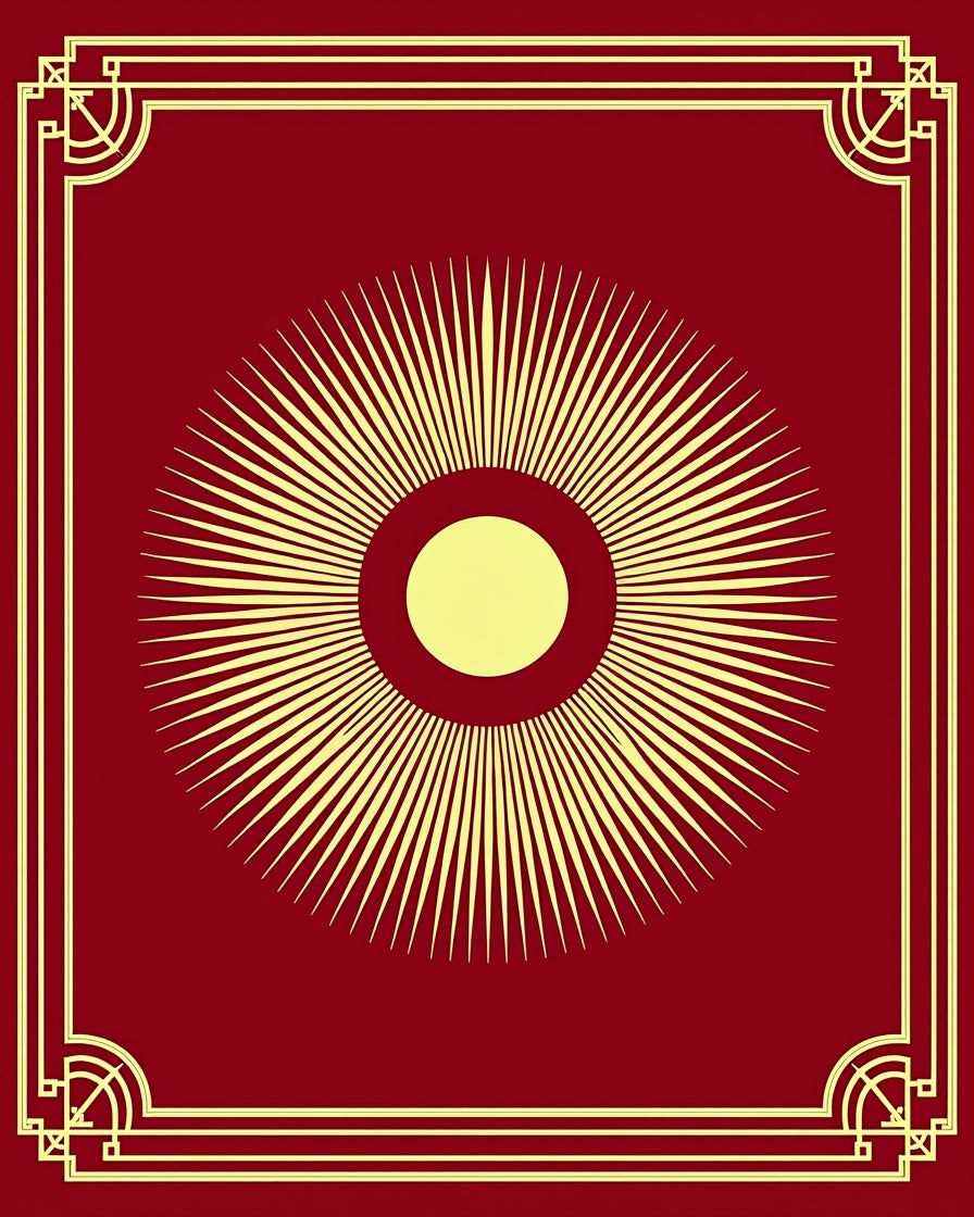 Crimson Yellow Sunburst Art Deco Rug