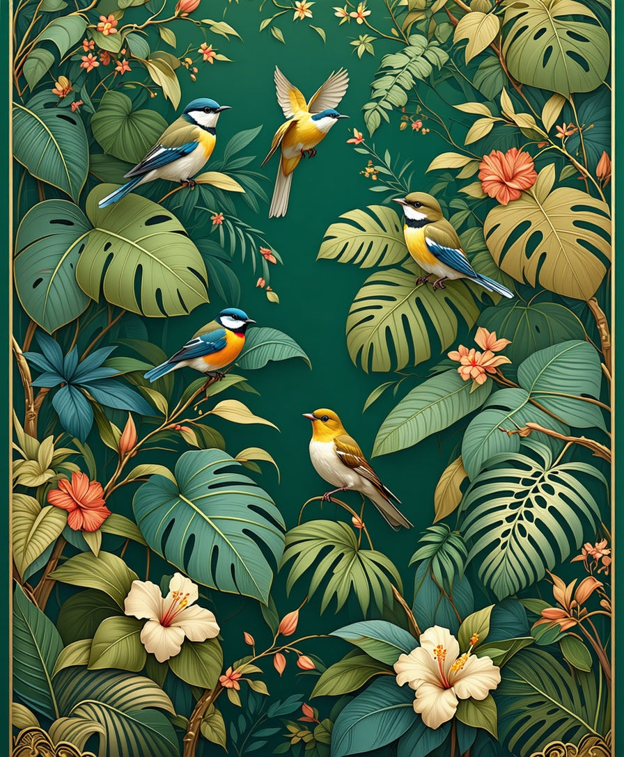 Enchanting Tropical Bird Floral Design Rug