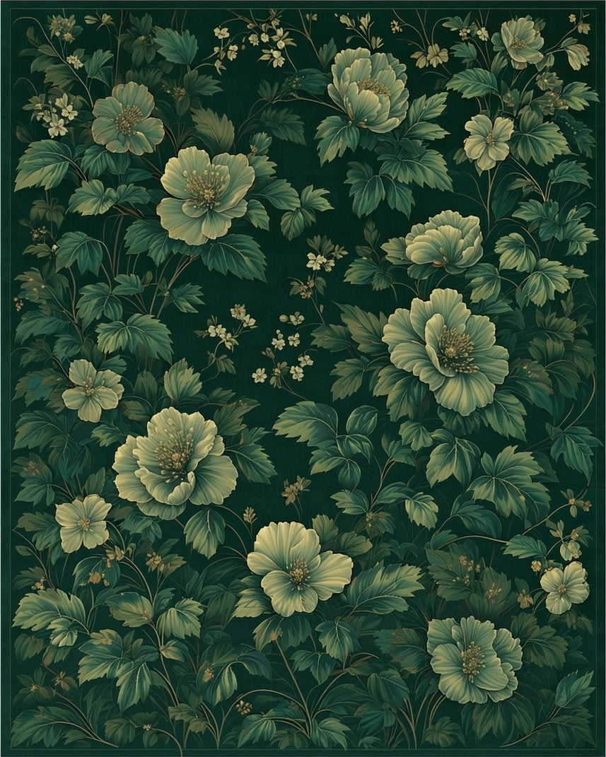 Dark Floral Garden Pattern Rug
