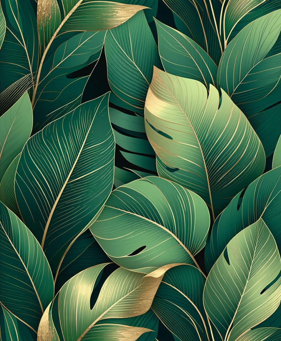 Lush Tropical Leaf Gold Outline Design Rug