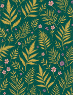 Fern and Floral Patterned Emerald Rug