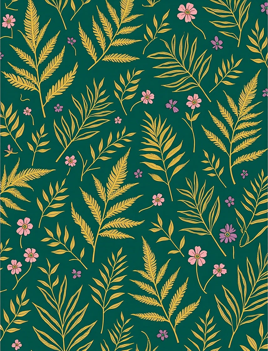 Fern and Floral Patterned Emerald Rug