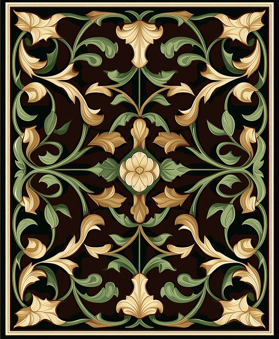 Gold And Green Floral Pattern Rug
