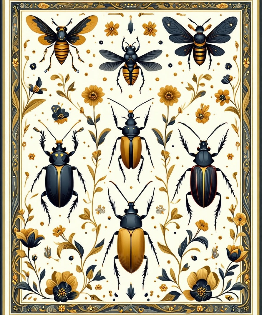 Entomology Art Nouveau Insect Floral Pattern Rug