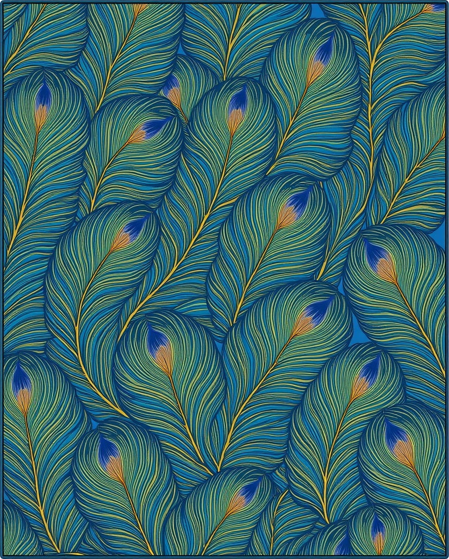 Peacock Feather Patterned Vibrant Design Rug