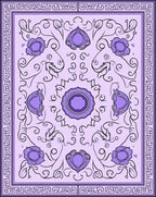 Purple Floral Scrollwork Geometric Border Rug