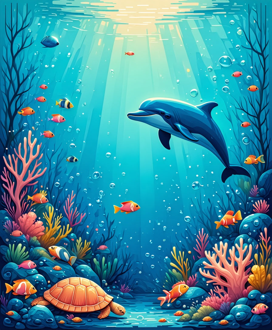 Underwater Dolphin Coral Reef Scene Rug