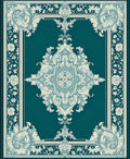 Teal Cream Intricate Floral Frame Rug