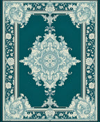Teal Cream Intricate Floral Frame Rug