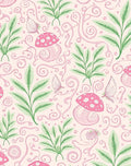 Whimsical Pink Mushroom Leaf Pattern Rug