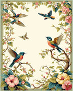 Vintage Birds Blossoms Pattern Rug