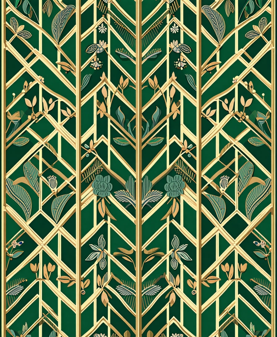Art Deco Geometric Emerald Floral Pattern Rug