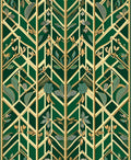Art Deco Geometric Emerald Floral Pattern Rug