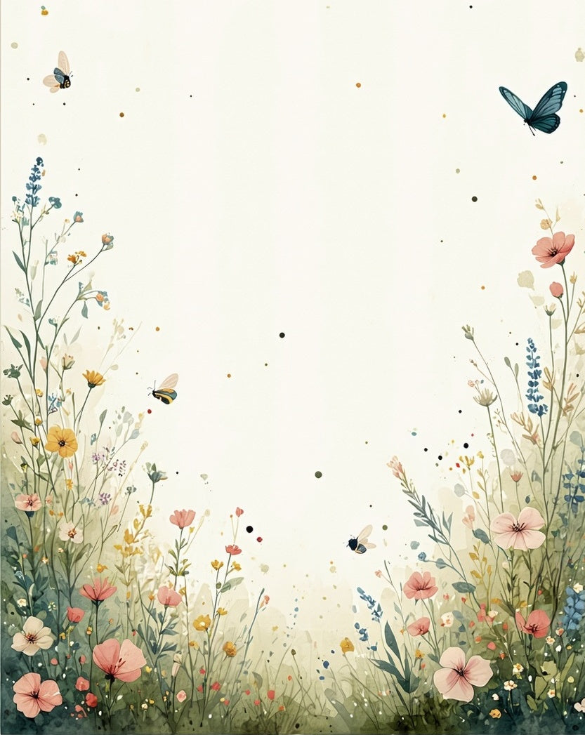 Watercolor Meadow with Butterflies and Bees Rug