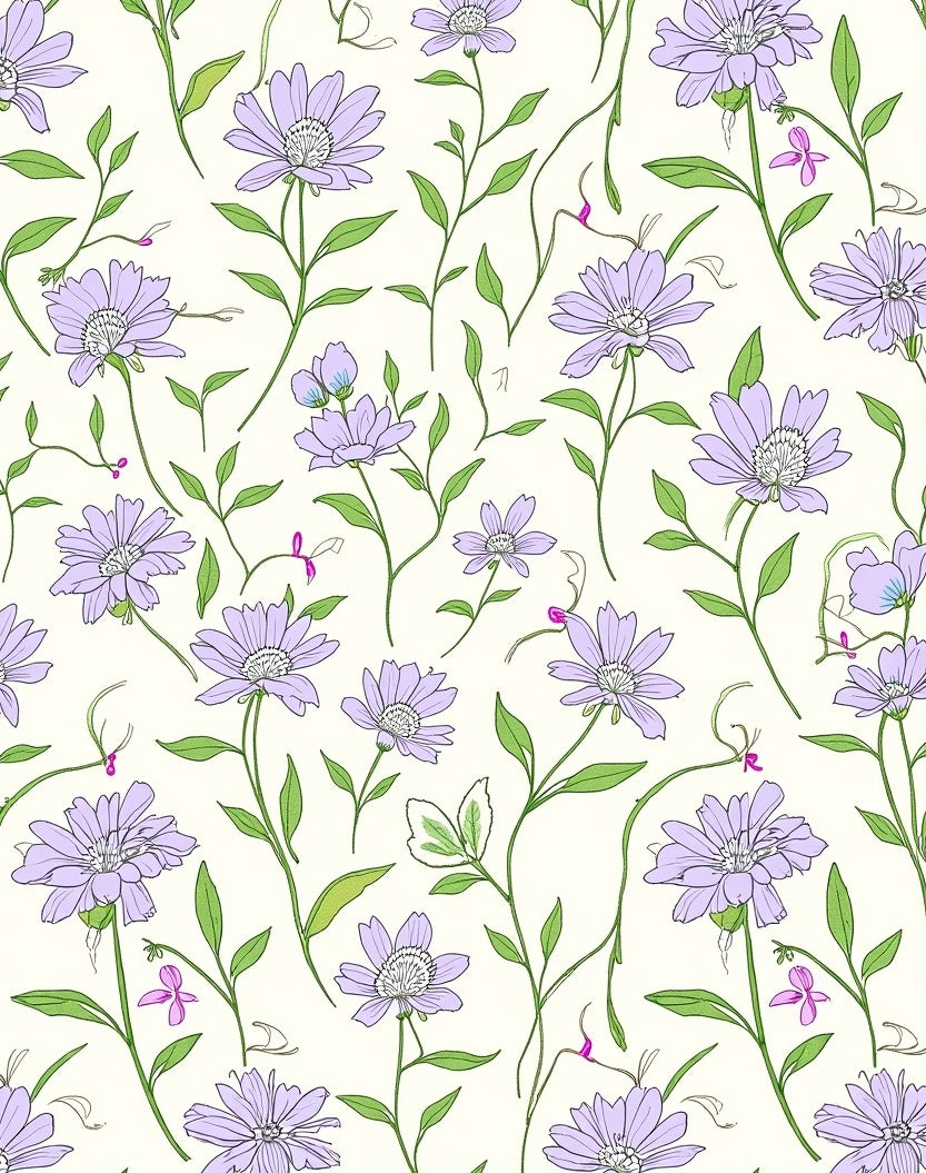 Floral Vine Lavender Daisy Pattern Rug
