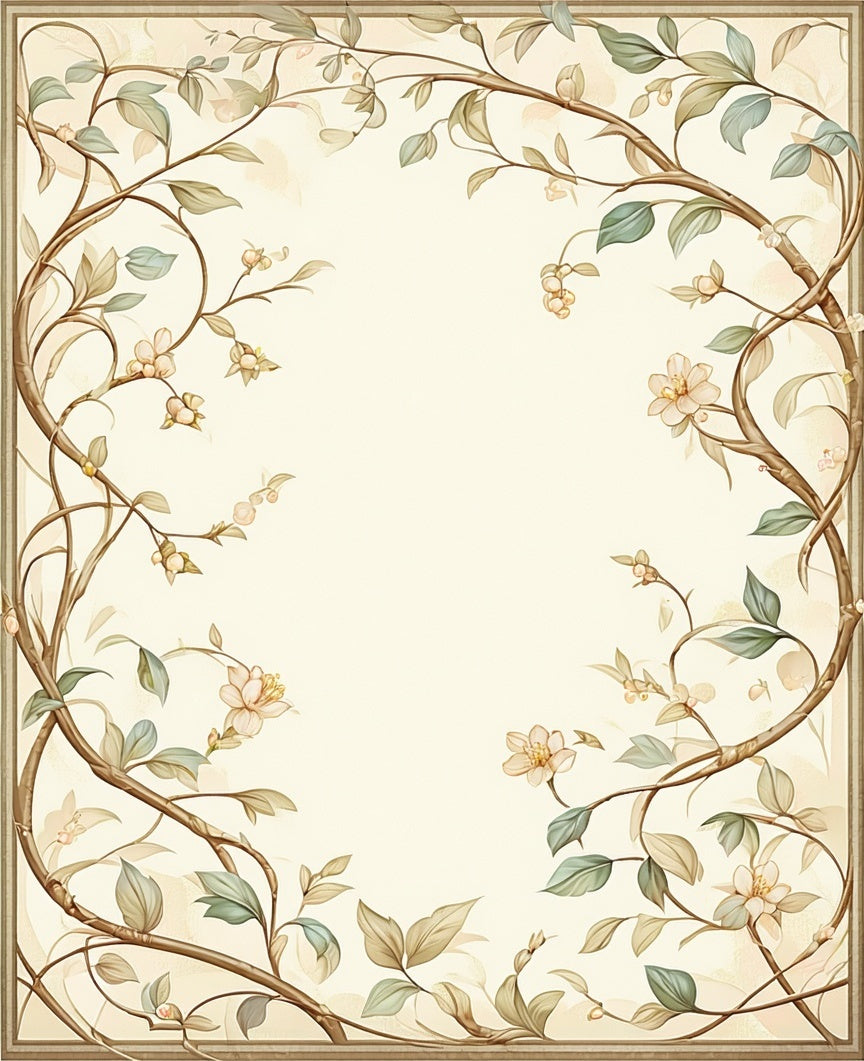 Delicate Floral Vine Border Design Rug