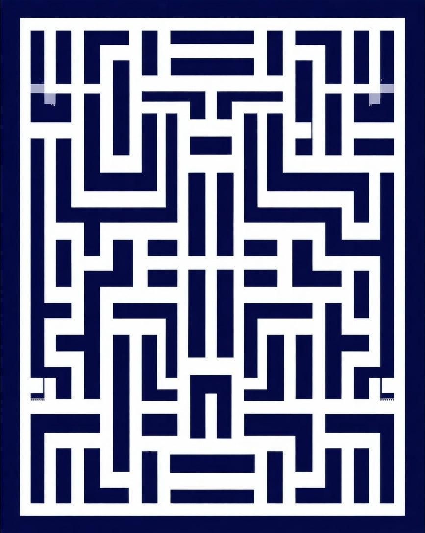Navy White Geometric Maze Pattern Rug