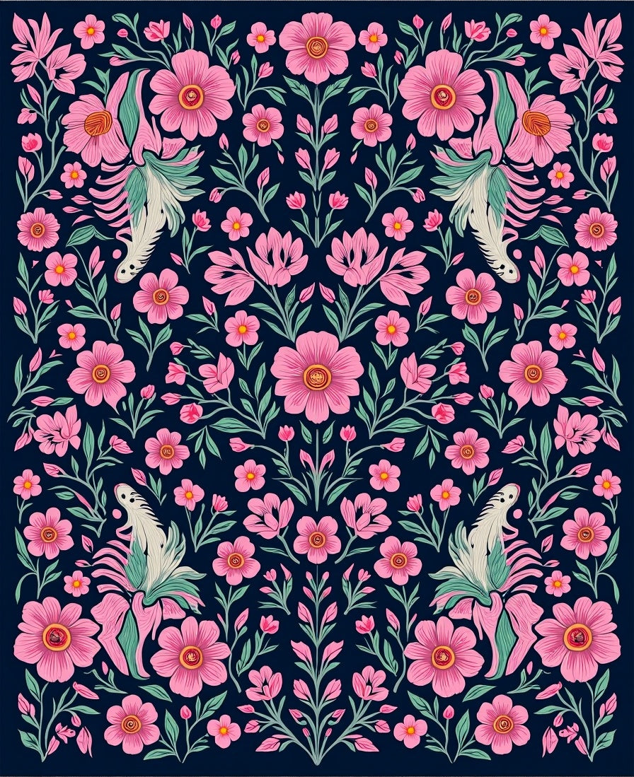 Elegant Pink Floral Symmetry Design Rug