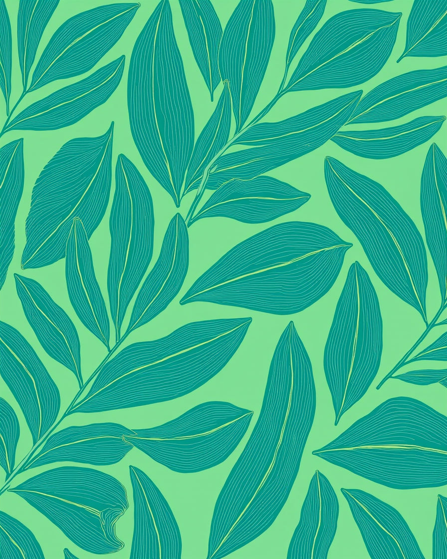 Tropical Teal Leaf Pattern Rug
