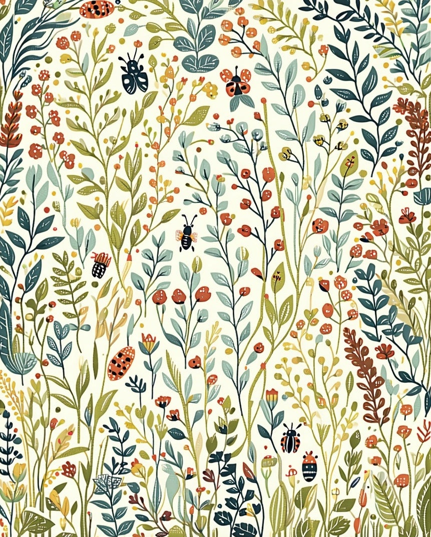 Whimsical Garden Bugs Blossoms Pattern Rug