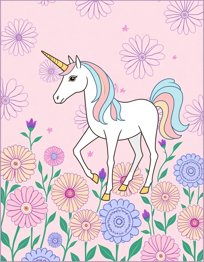 Whimsical Unicorn Flower Garden Art Rug