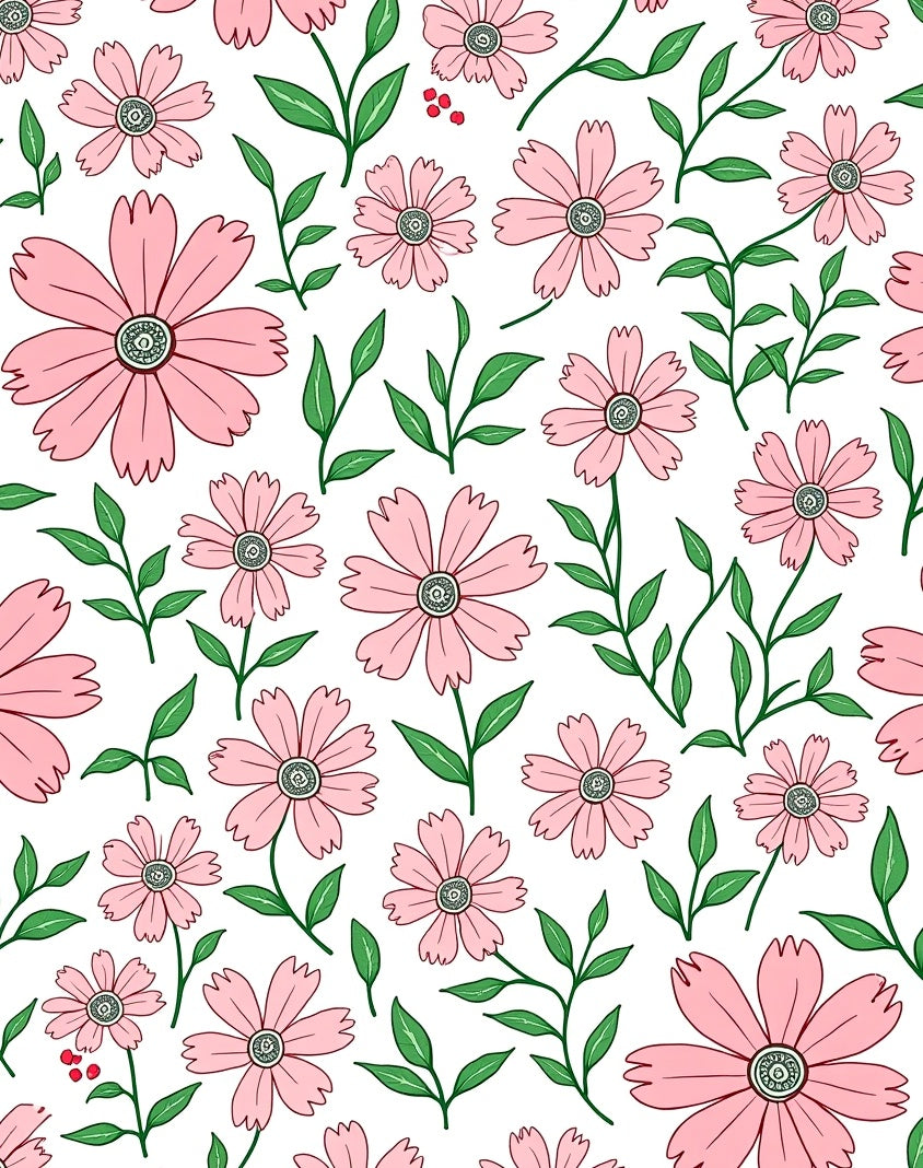 Pink Blossom Leafy Floral Pattern Rug