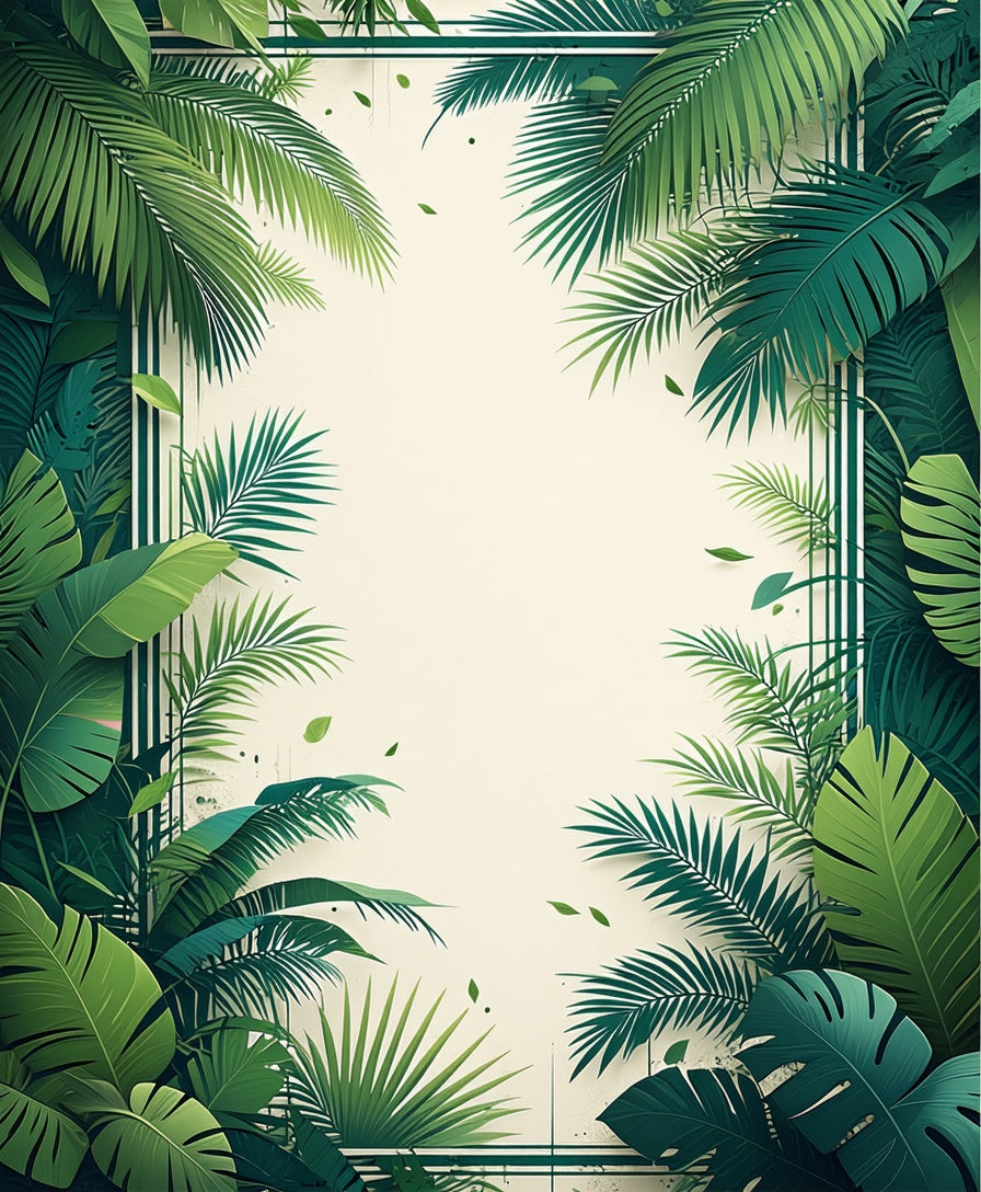 Lush Tropical Green Leaf Pattern Rug
