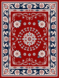 Ornate Floral Motif Bordered Red Rug