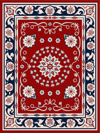Ornate Floral Motif Bordered Red Rug