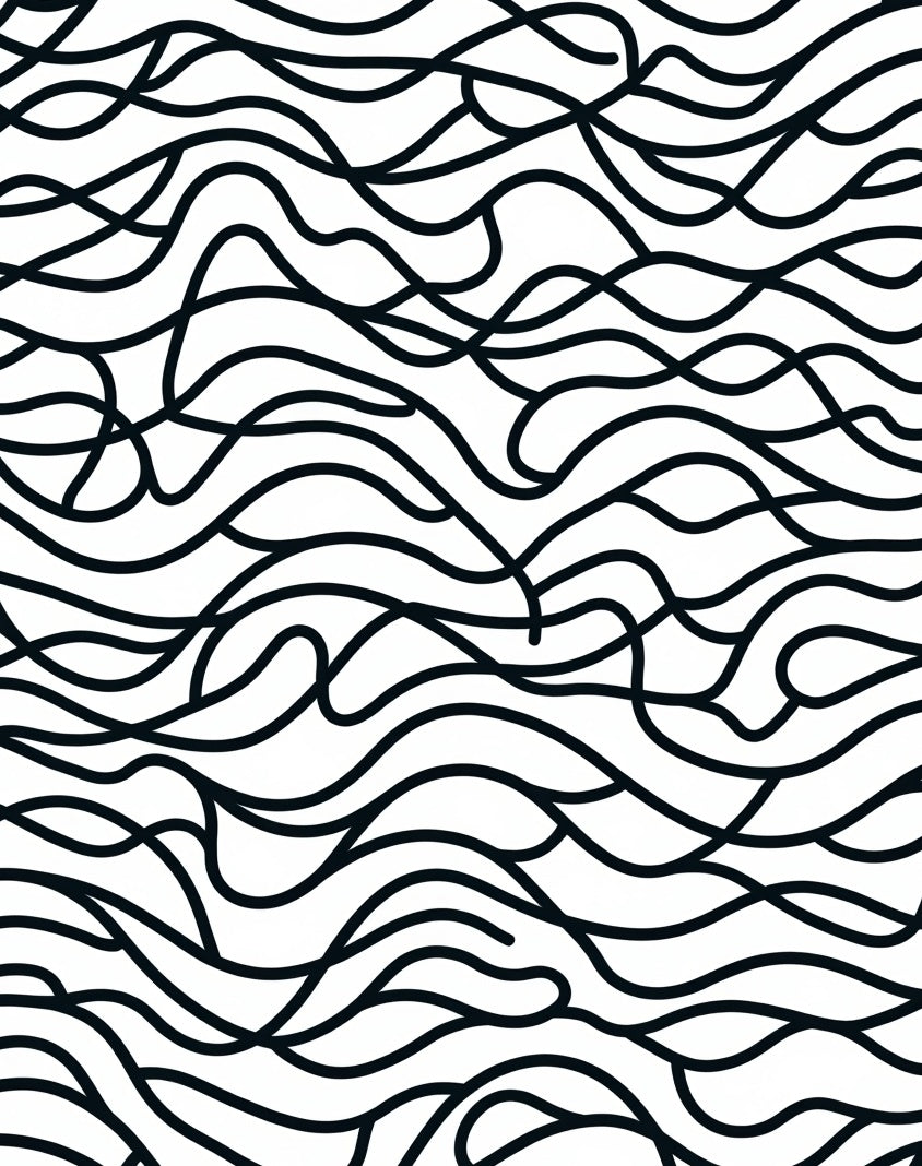 Black White Abstract Wavy Pattern Rug