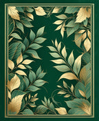 Elegant Green Gold Leaf Design Rug