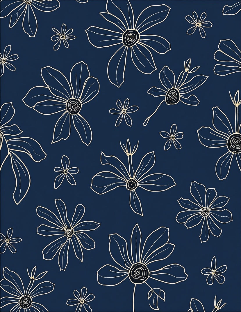 Whimsical Flowers Outline Pattern Rug