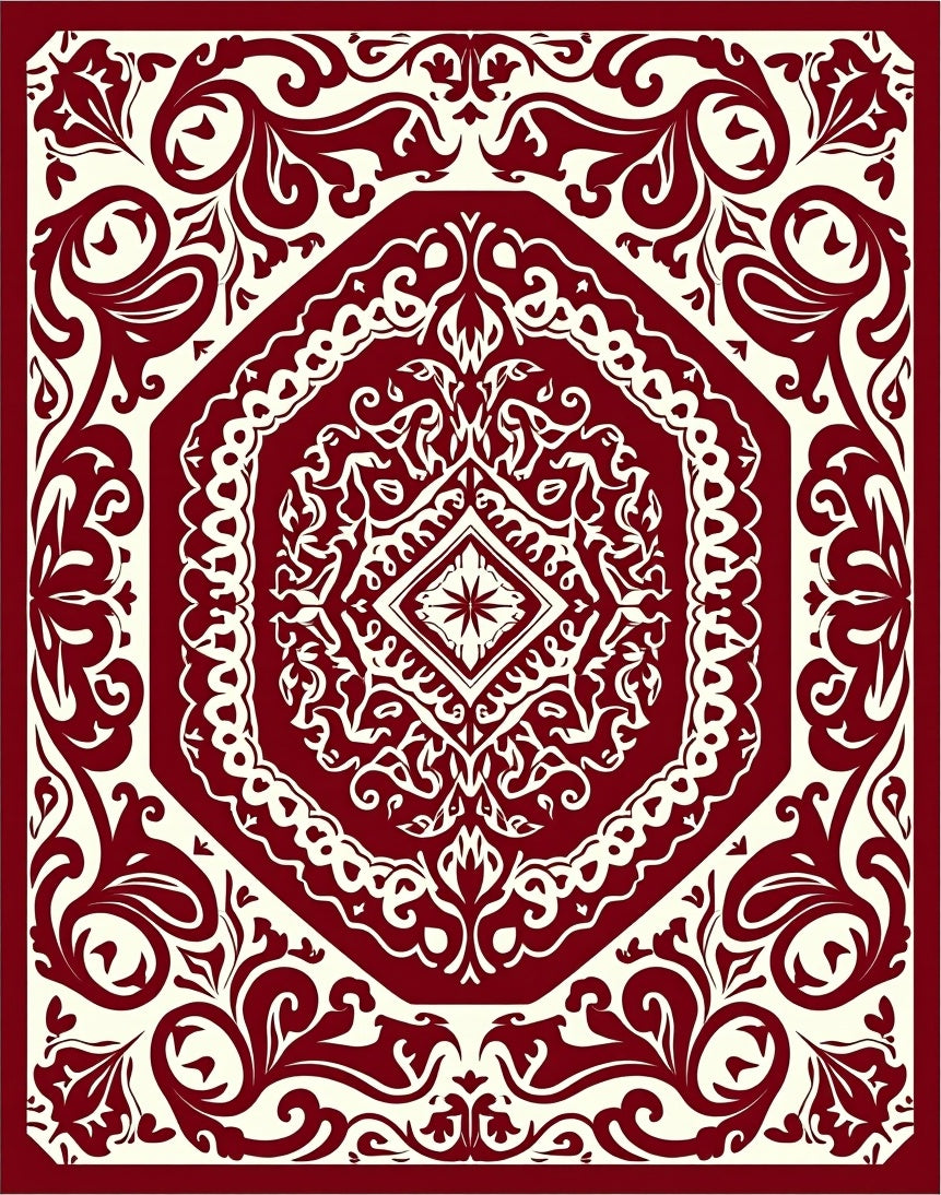Classic Red Floral Medallion Pattern Rug