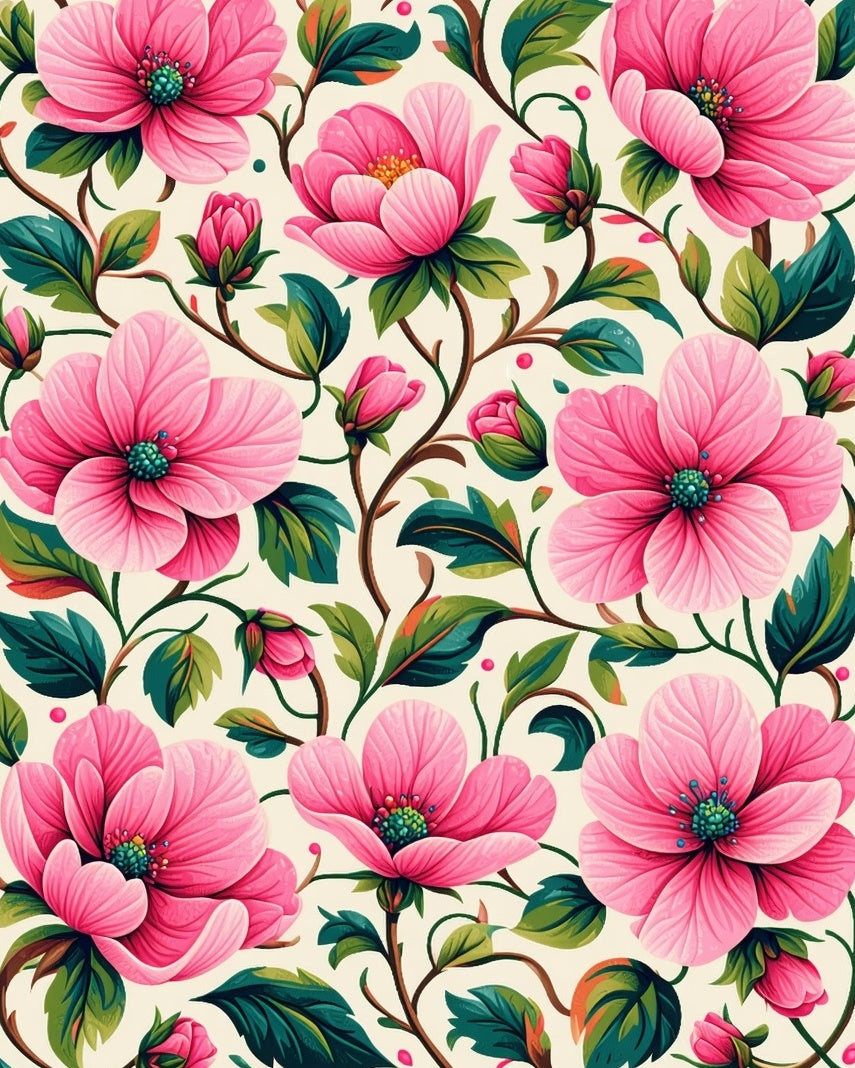 Vibrant Pink Floral Vine Pattern Rug