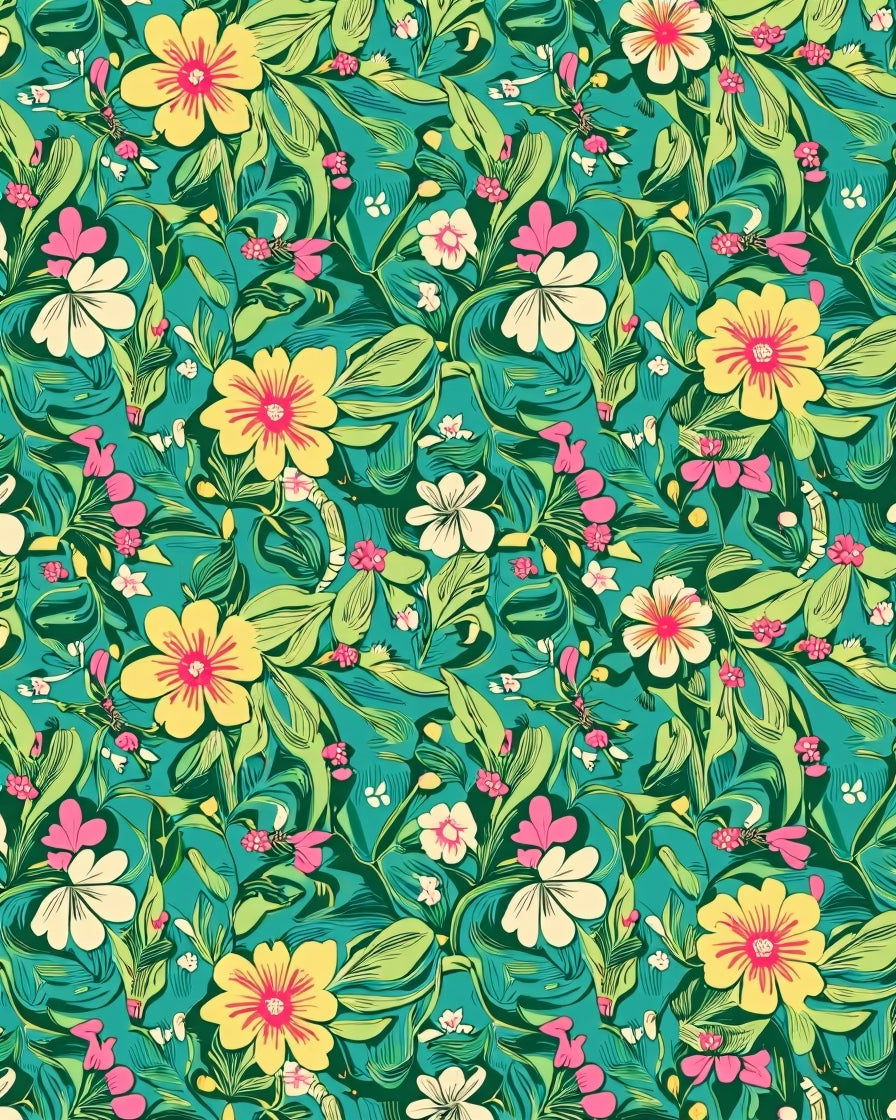 Vibrant Tropical Floral Pattern Design Rug