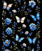 Whimsical Butterflies Blue Floral Pattern Rug