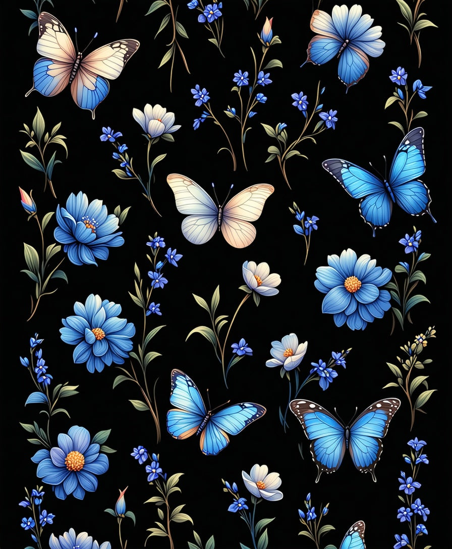 Whimsical Butterflies Blue Floral Pattern Rug