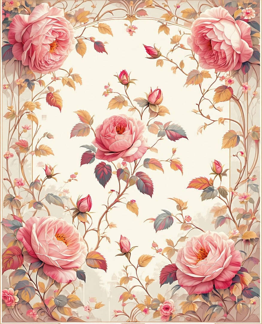Vintage Pink Rose Garden Pattern Rug