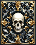 Ornate Skull And Gold Floral Pattern Rug