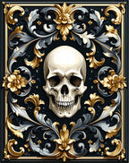 Ornate Skull And Gold Floral Pattern Rug