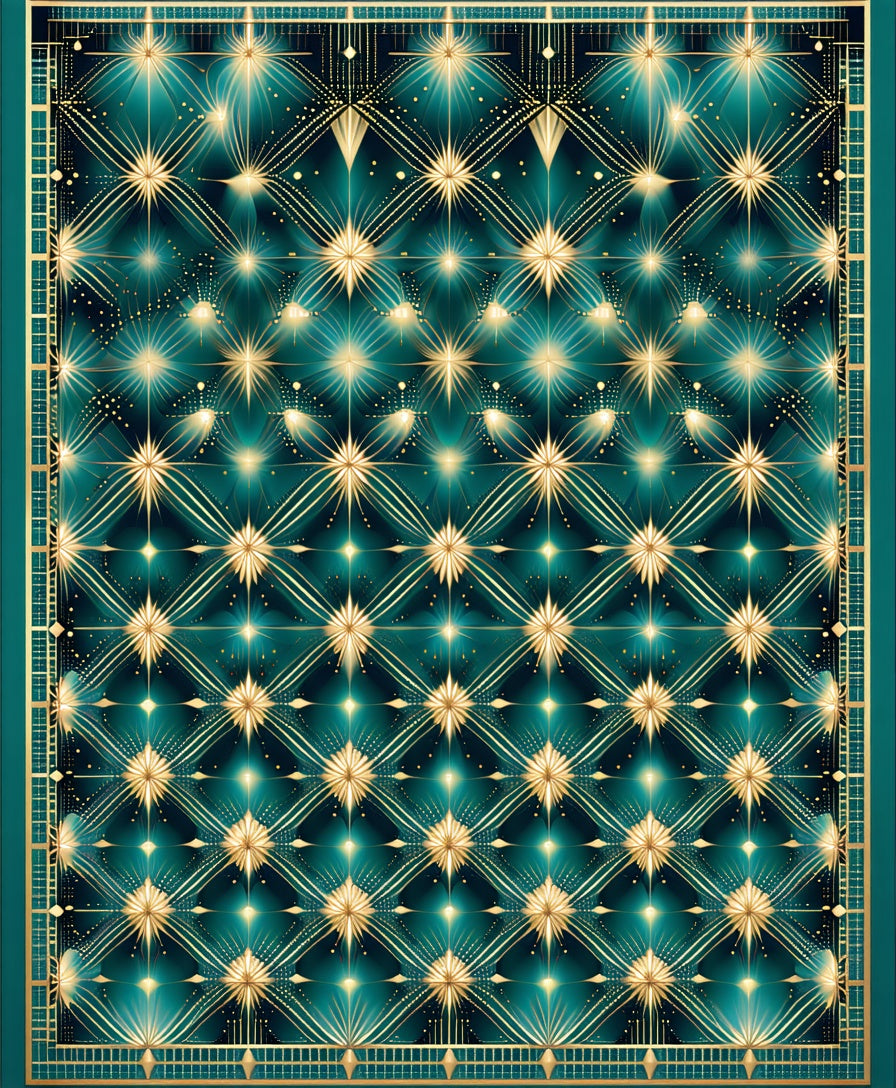 Emerald Art Deco Starburst Pattern Rug