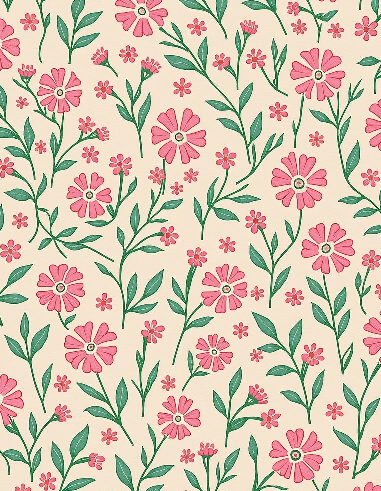 Pink Floral Patterned Meadow Rug