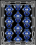 Navy Blue Abstract Orchid Border Design Rug