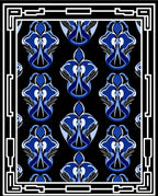 Navy Blue Abstract Orchid Border Design Rug