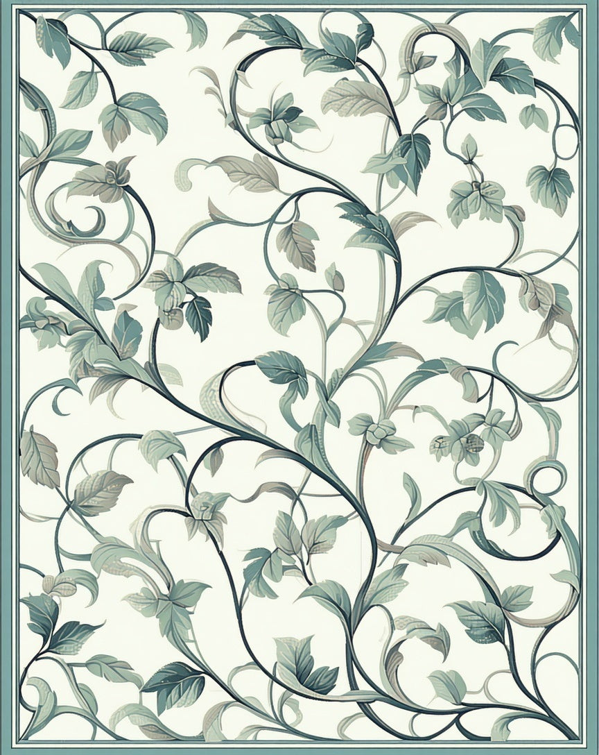 Elegant Emerald Swirl Floral Pattern Rug