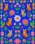 Whimsical Cats Flowers Pattern Rug