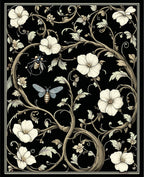 Black Floral Insect Botanical Design Rug
